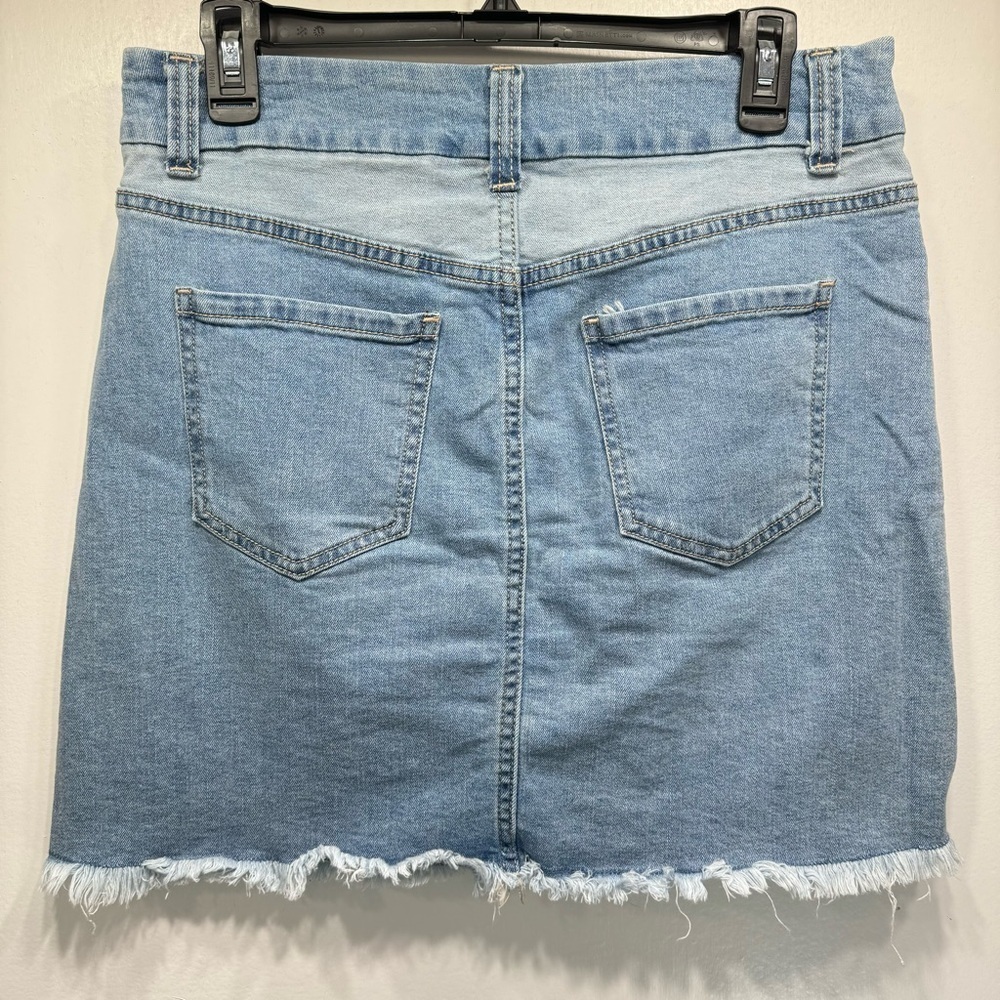 Patchwork Denim Y2K Frayed Fringe Raw Hem Mini Skirt No Boundaries NOBO Jeans - Picture 2 of 7